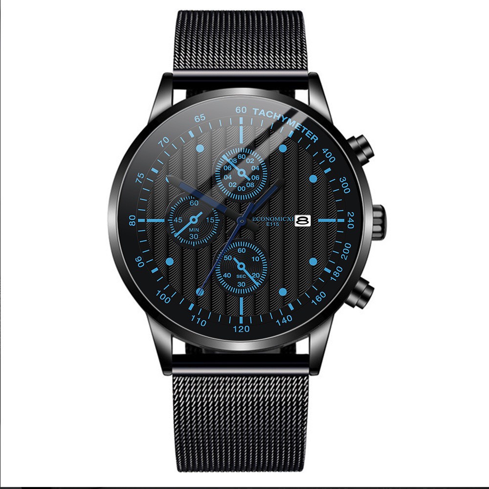 Đồng hồ nam ECONOMICXI thiết kế mặt sần cao cấp chạy lịch ngày dây thép mành đen ECOX69 | BigBuy360 - bigbuy360.vn
