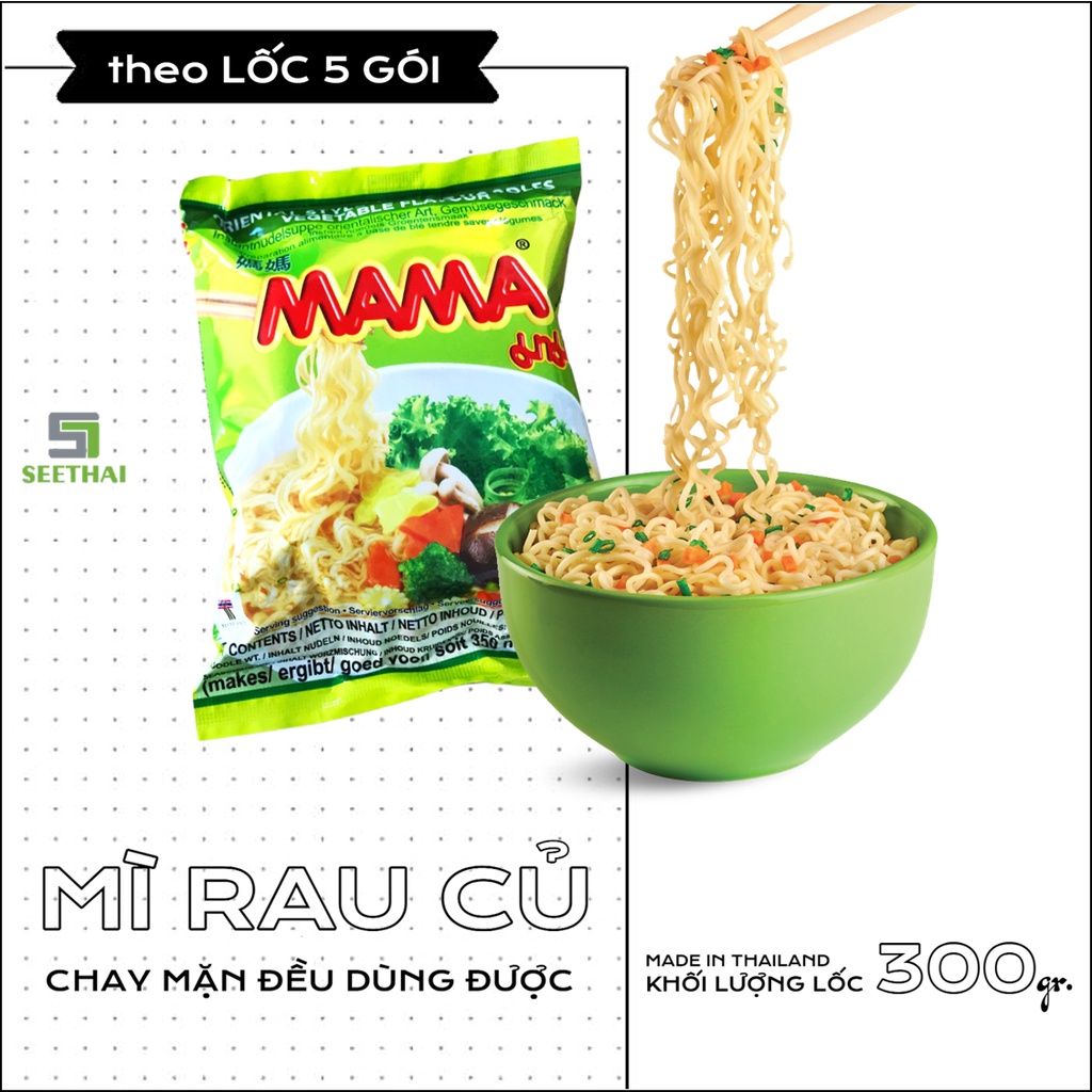Mì chay rau củ MAMA Thái Lan 60gr - mì gói ăn liền mì chay nhập khẩu