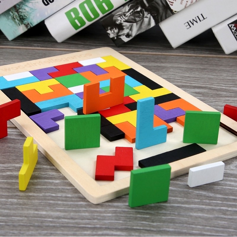 Đồ Chơi Xếp Hình Thông Minh Bằng Gỗ Tetris Cho Bé, Giáo Cụ Montessori