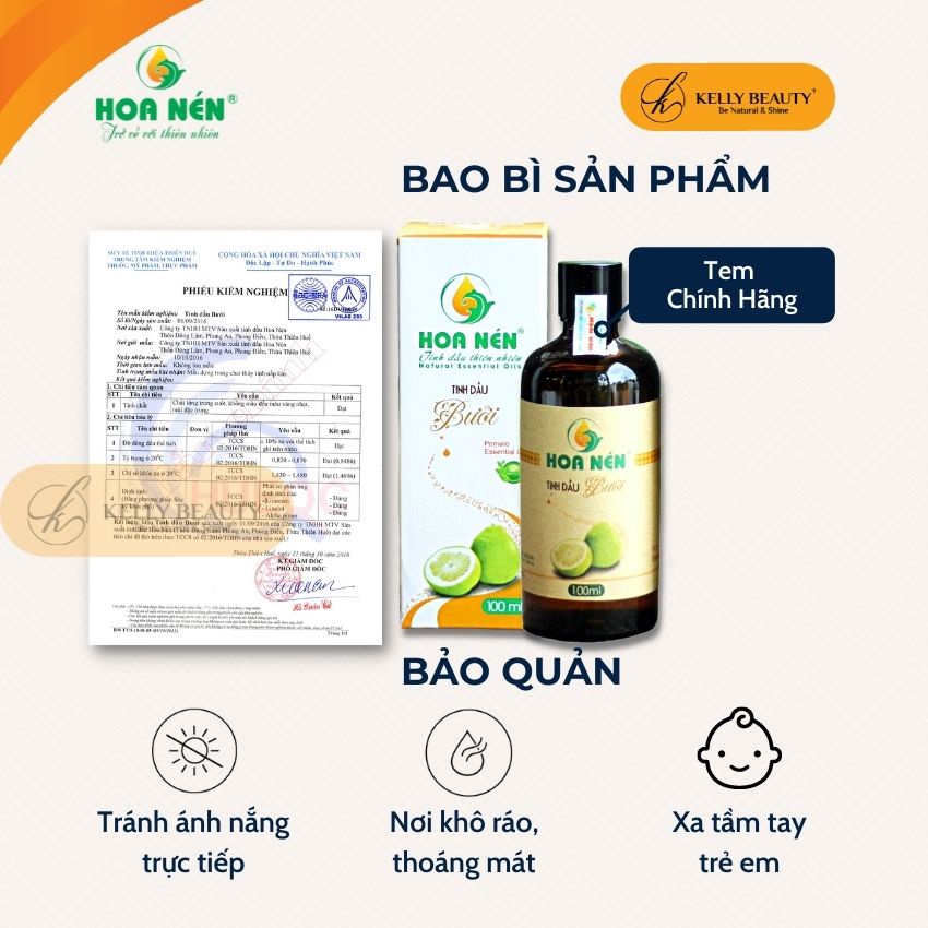 Tinh Dầu Bưởi HOA NÉN 100ml - Khử Mùi, Giảm Căng Thẳng, Mệt Mỏi; Kích Thích Mọc Tóc, Giúp Giảm Mỡ | Kelly Beauty