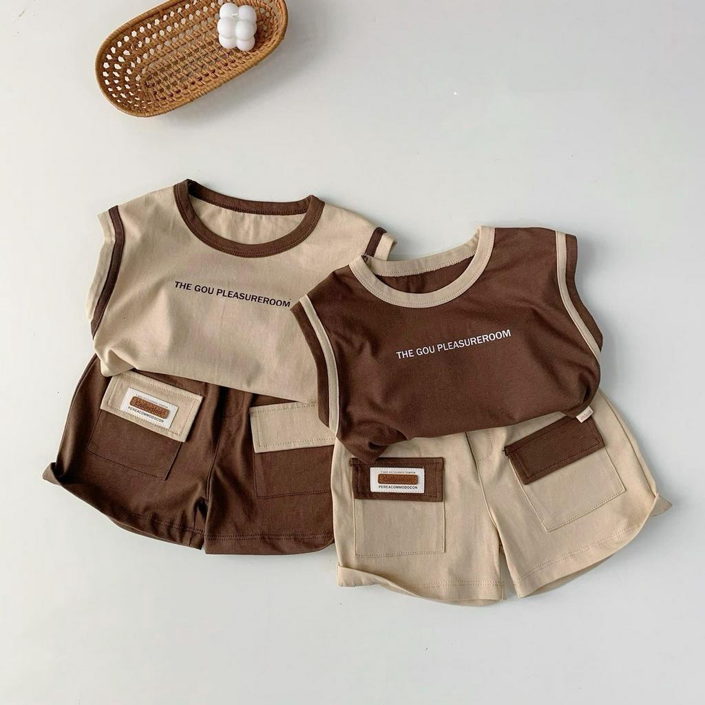 Bộ sát nách chất cotton in chữ cho bé 8-20kg Namkidshop (T94)