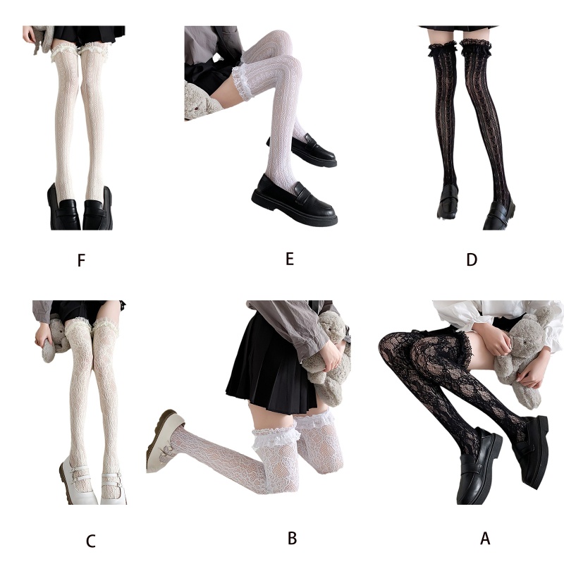 Đôi Vớ Lưới Dài Qua Gối Phối Ren Gợi Cảm Phong Cách Lolita Nhật Bản Cho Nữ