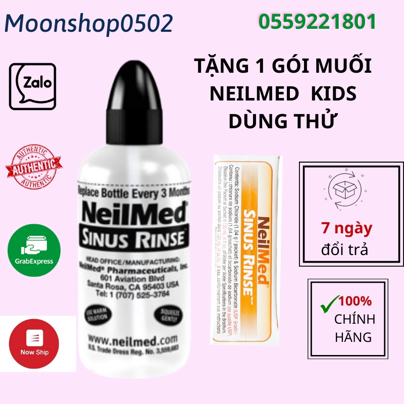 Muối rửa mũi trẻ em , Bình rửa mũi 120ml cho bé , Neilmed Sinus Rinse Kids hộp 120 gói
