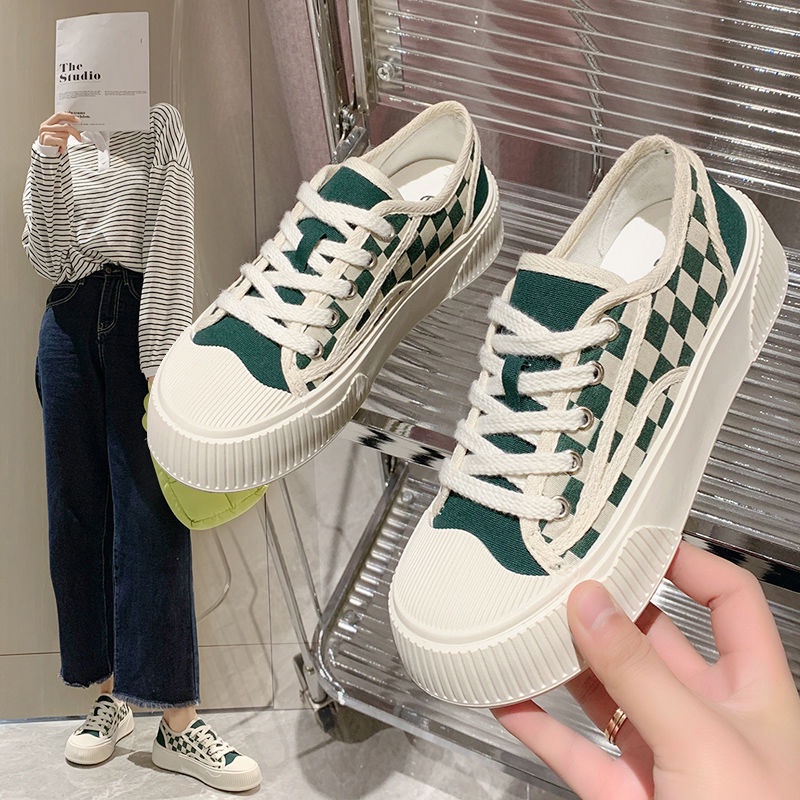 Jiashucheng Giày Lười Vải Canvas Đế Dày Họa Tiết Kẻ Sọc Phong Cách Hồng Kông Cổ Điển Thời Trang Mùa Xuân 2022 Mới Cho Nữ