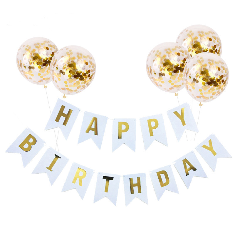 Set 5 bong bóng confetti và banner 3m trang trí tiệc sinh nhật