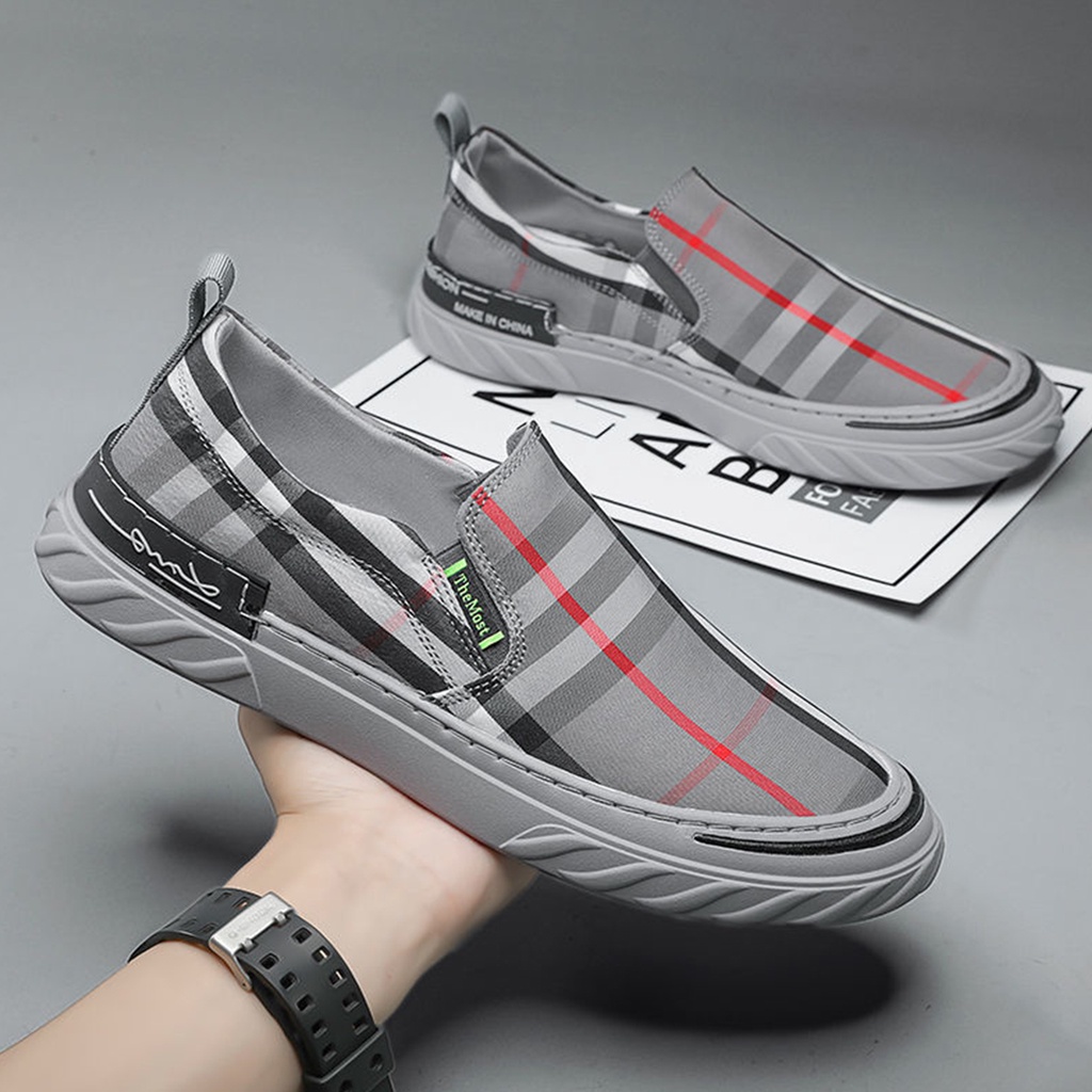 Giày lười nam - Slip on nam vải polyester thoáng khí, đế cao su khâu chắc chắn, chống trơn trượt - Mã H006