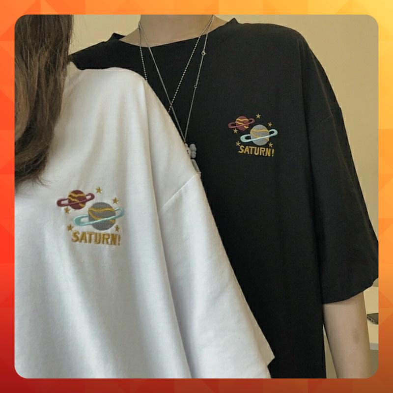 [ Ảnh Thật ] Áo thun tay lỡ phông rộng thêu hành tinh sao thổ Saturn - Unisex nam nữ đều mặc được | BigBuy360 - bigbuy360.vn