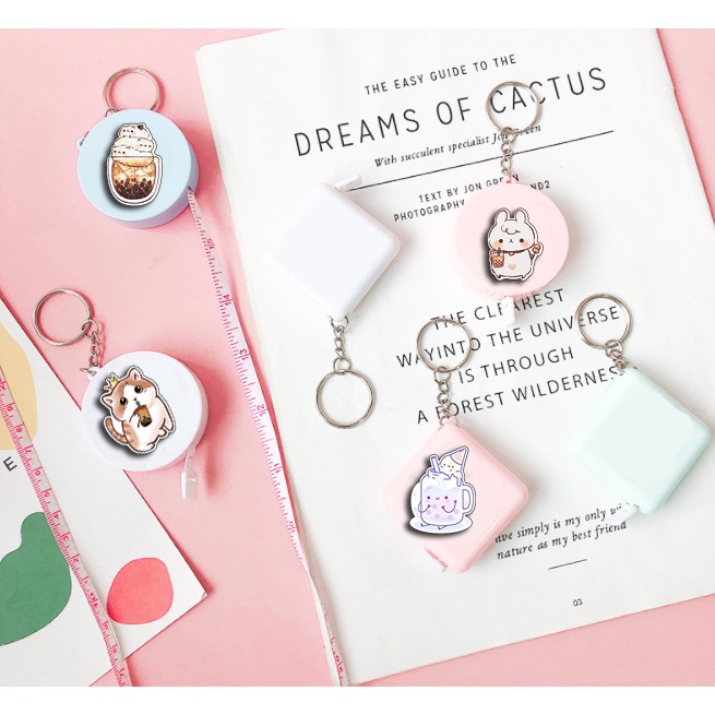 Móc chìa khoá kèm thước dây trà sữa MKTD17 boba tea cute dễ thương hoạt hình thần tượng