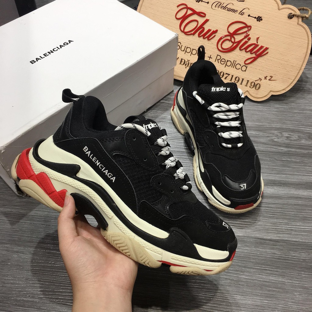 Giày thể thao sneaker Trips đen đỏ bản trung Hot trend
