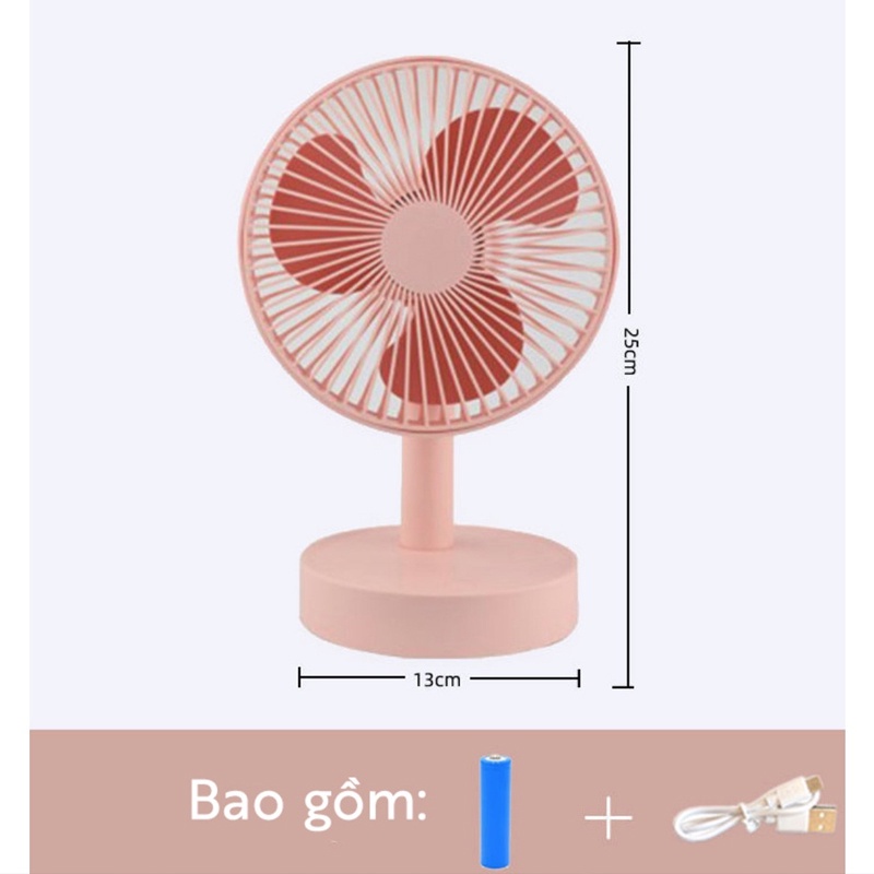 Quạt tích điện để bàn cầm tay mini xoay 180 độ, 3 mức gió kiêm đèn ngủ ban đêm tiếng ồn thấp. Máy làm mát cá nhân