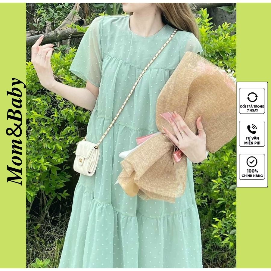 Đầm bầu váy bầu thời trang thiết kế voan hạt hai lớp xinh xắn mặc đi chơi dự tiệc M562 Mom and Baby