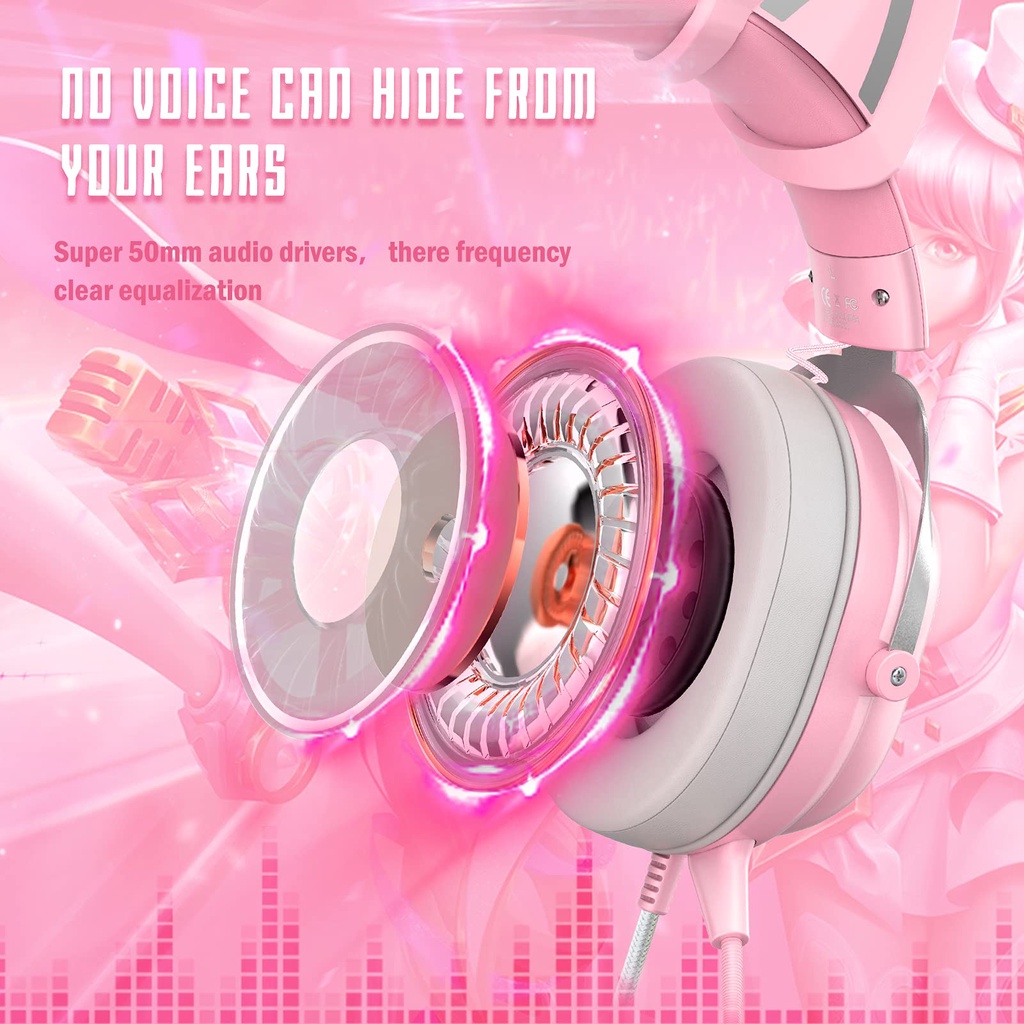 Tai nghe chơi game chụp tai có mic RGB Gaming màu hồng tai mèo ONIKUMA K9 cho điện thoại/ máy tính xách tay/ Laptop/ PC