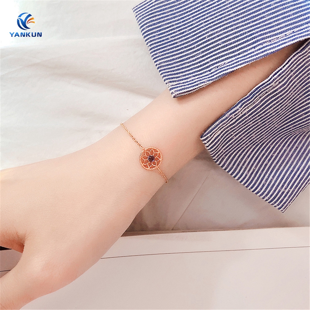 Vòng Tay Kim Loại Mặt Hình Hoa Hướng Dương Dễ Thương Cho Nữ