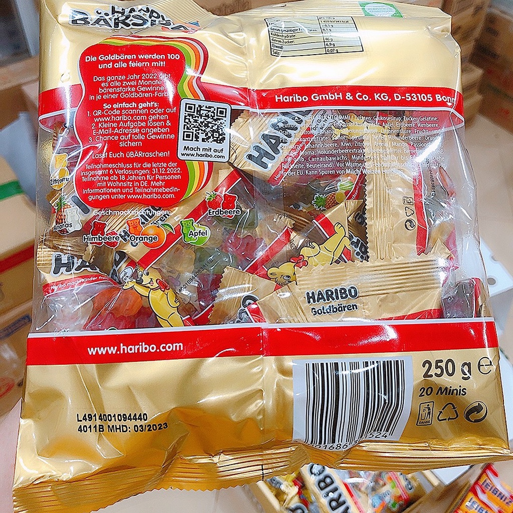 kẹo dẻo Chipchip Haribo Gold - kẹo dẻo Haribo Kinder Party 250g - Đức