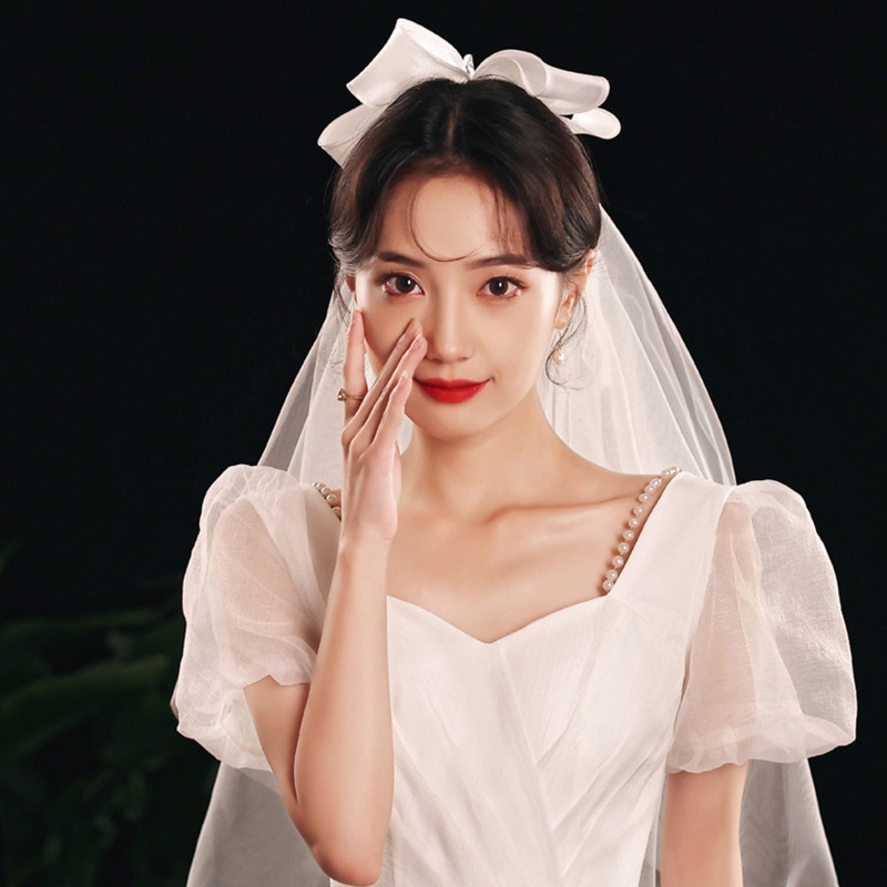 Mạng Che Mặt 2 Tầng Vải Tuyn Trắng Trang Trí Đám Cưới