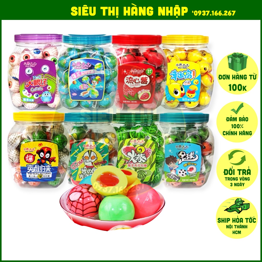 [Hộp 50 cái có sốt] Kẹo có nhân hình con mắt/ trái đất/ quả bóng/ quả đào/ dưa hấu/ người nhện Halloween siêu thơm ngon