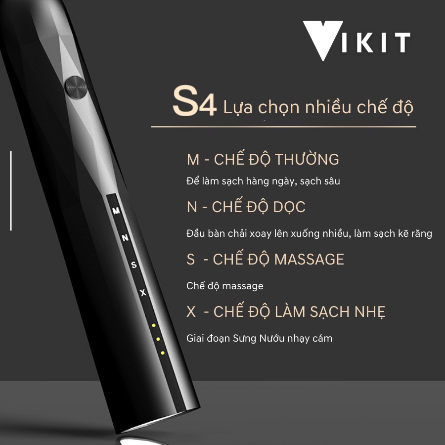 Bàn chải điện cao cấp tích hợp máy rửa mặt Vikit S4 Smart Series tặng kèm bộ massage, giá treo Brushie