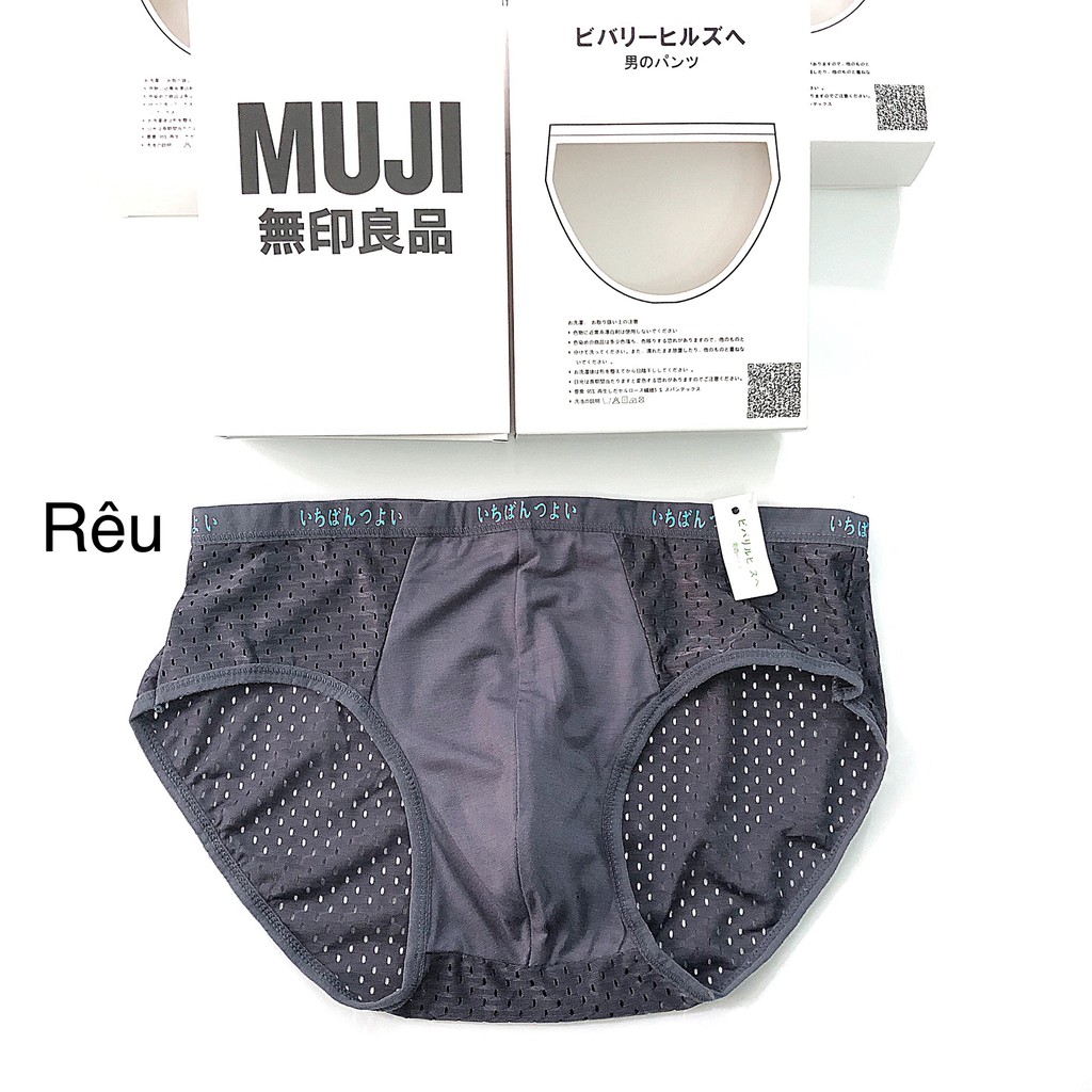 Hộp 4 cái sịp nam MUJI thông hơi lưới cotton co giãn bigsize freeship Nhật Bản