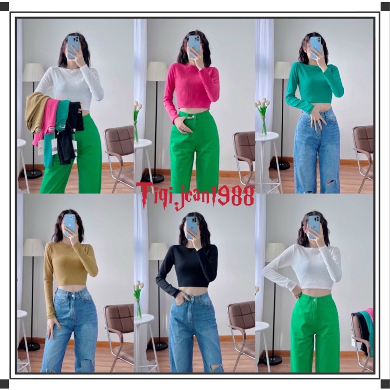 (kèm ảnh thật) Áo phông croptop chất thun xốp tay dài nhiều màu