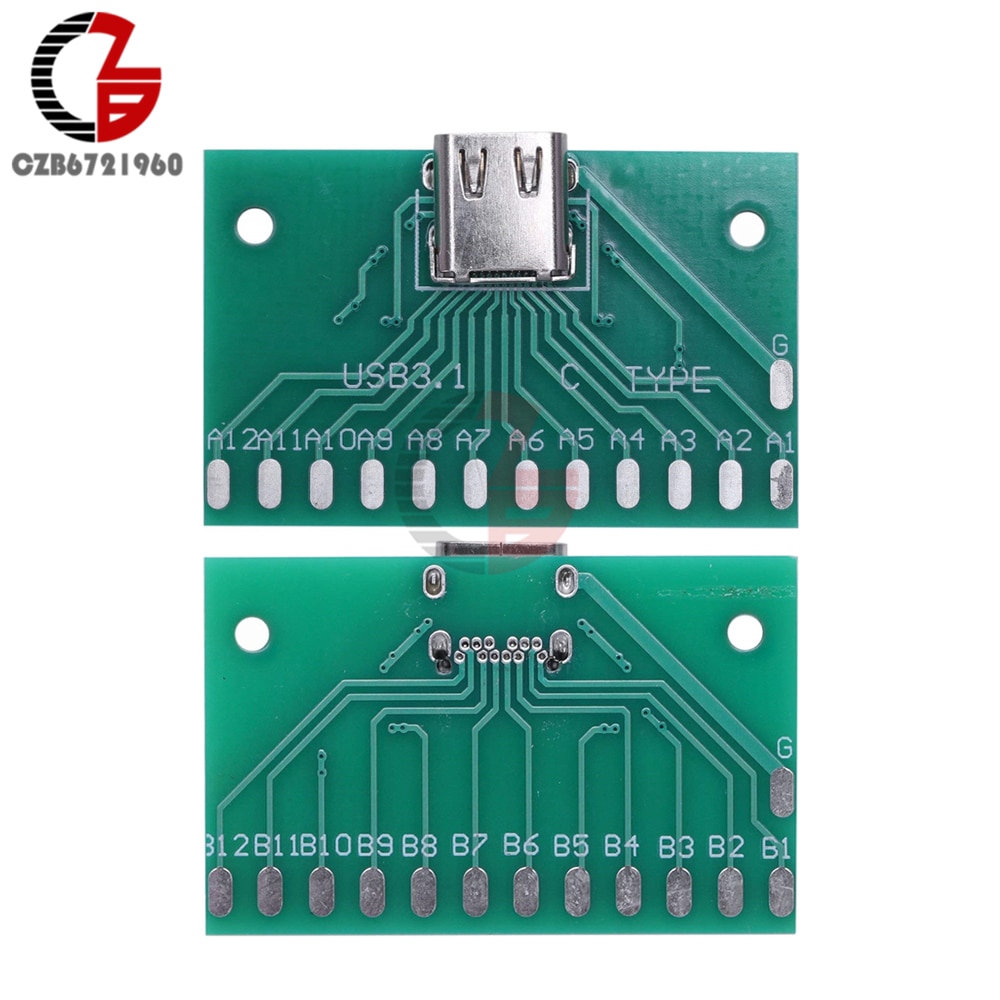 Type-C USB3.1 Female Connector Adapter Test Board USB 3.1 24P 24Pin Socket Base PCB Board for Arduino USB 2.0 DIY