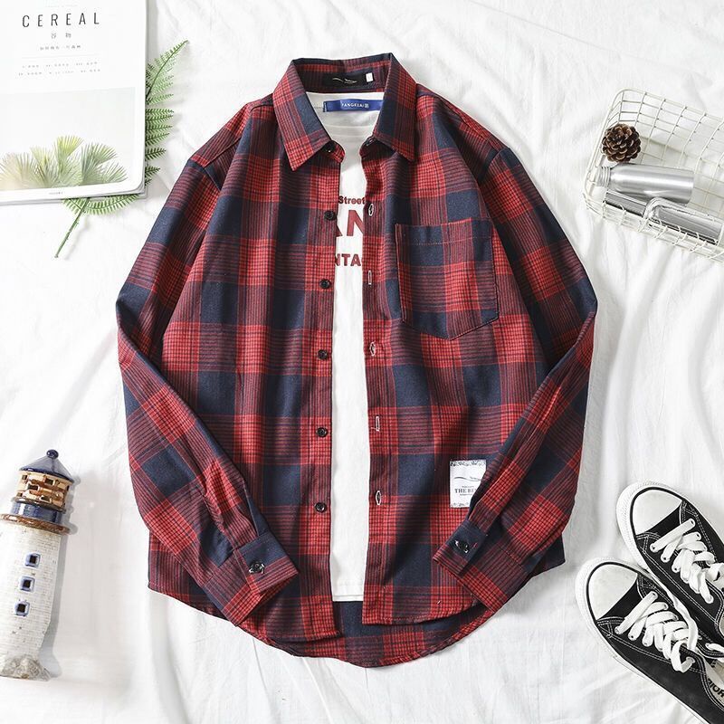 Áo Khoác Sơ Mi Caro Tay Dài Dáng Rộng Trẻ Trung Phong Cách Hàn Quốc Cho Nam