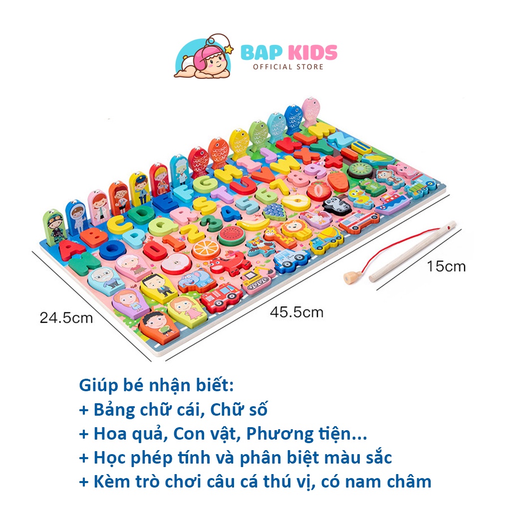 Bộ đồ chơi câu cá và học chữ số thông minh  Đồ Chơi Gỗ Cao Cấp Bapkids 89 chi tiết