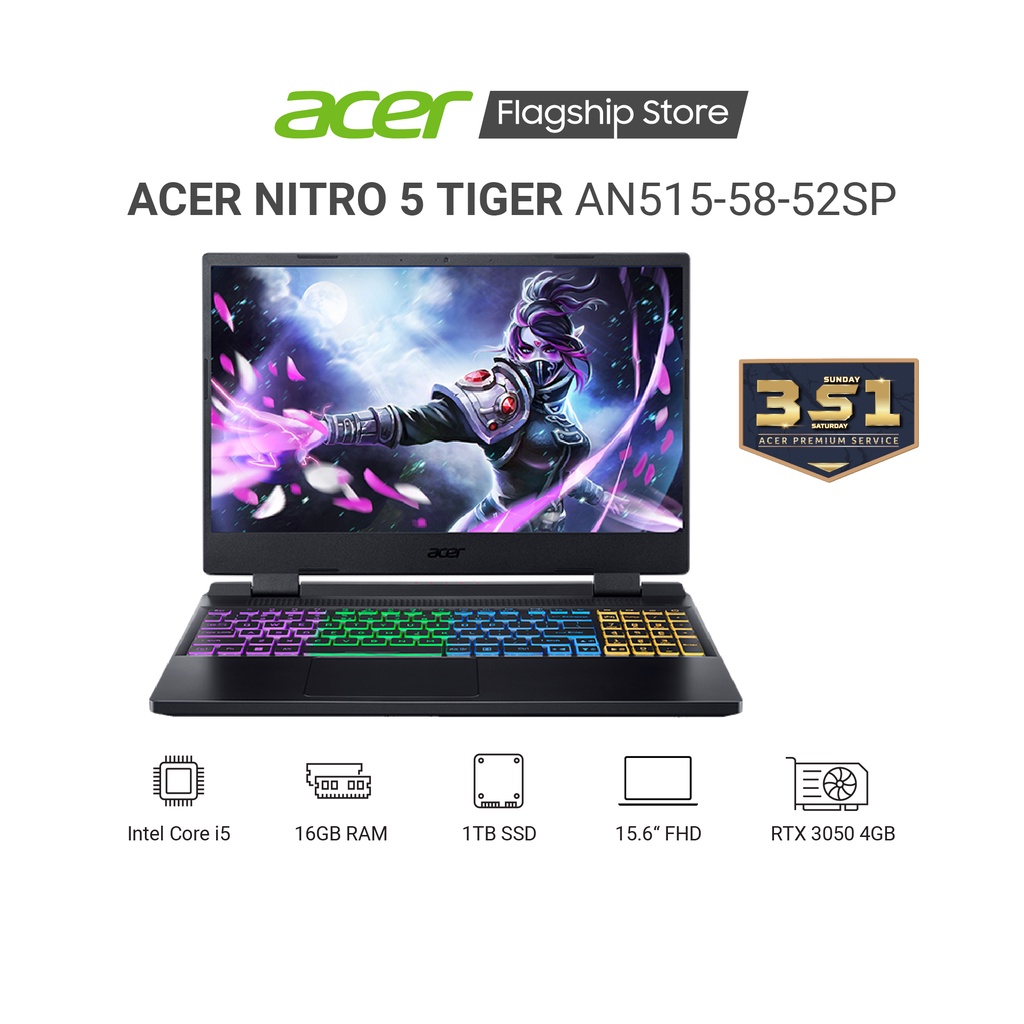 [ELBAU7 giảm 7% tối đa 1TR] Laptop Acer Nitro 5 Tiger AN515-58-52SP i5 - 12500H | 8GB | 512GB | RTX 3050 4GB | Win 11