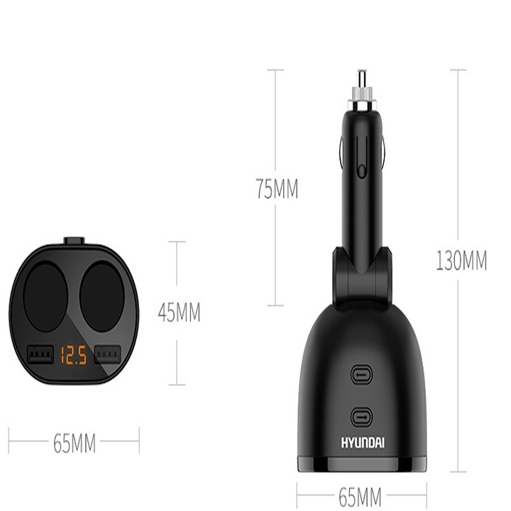 Bộ chia tẩu sạc điện thoại trên ô tô nhãn hiệu Hyundai HY-16 Chia 2 cổng sạc usb và 2 cổng tẩu sạc - Bảo hành 6 tháng