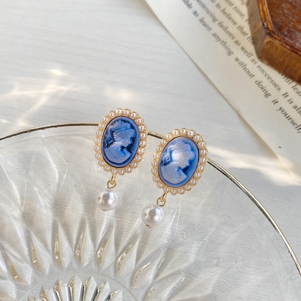 Khuyên tai kẹp không bấm lỗ chốt cố định K174 bằng hợp kim mạ vàng hình elip đính hạt trai dáng midi Leous Accessories