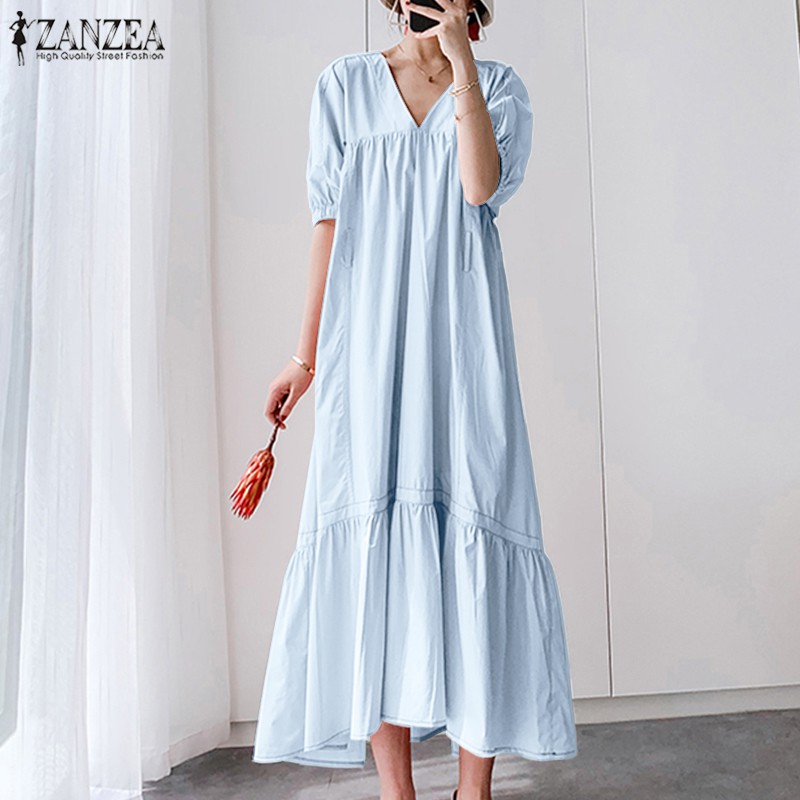 ZANZEA Đầm dài màu trơn phong cách thanh lịch cho nữ | BigBuy360 - bigbuy360.vn