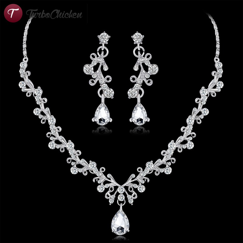 #Trang sức# Necklace Earrings Pendant Set Women Lady Jewelry Wedding Alloy Fashion Gift Decoration