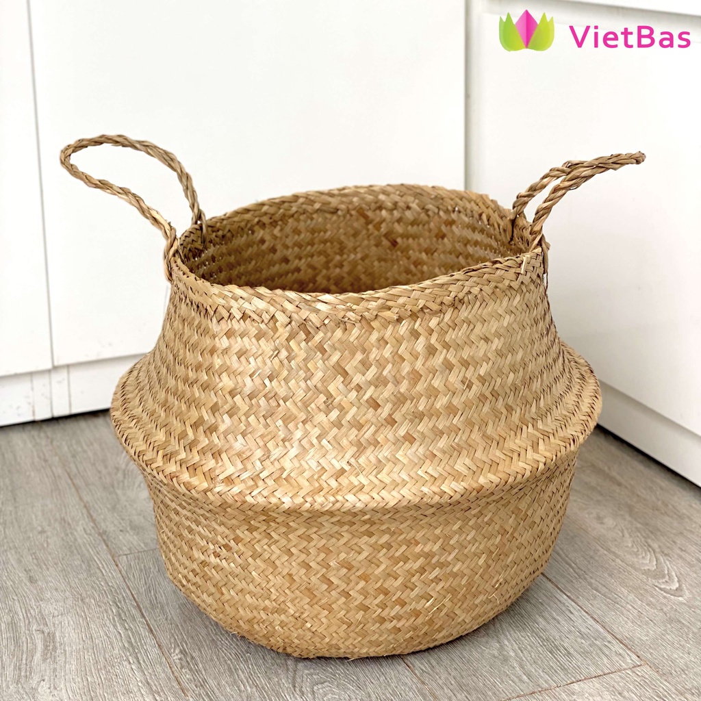 Giỏ cói trồng cây và đựng đồ dùng VIETBAS tròn có quai COI_002