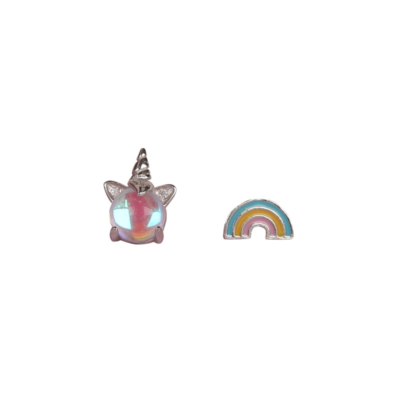 Rainbow Unicorn Stud Earrings 925 Sterling Silver Asymmetric Earrings Student Accessories