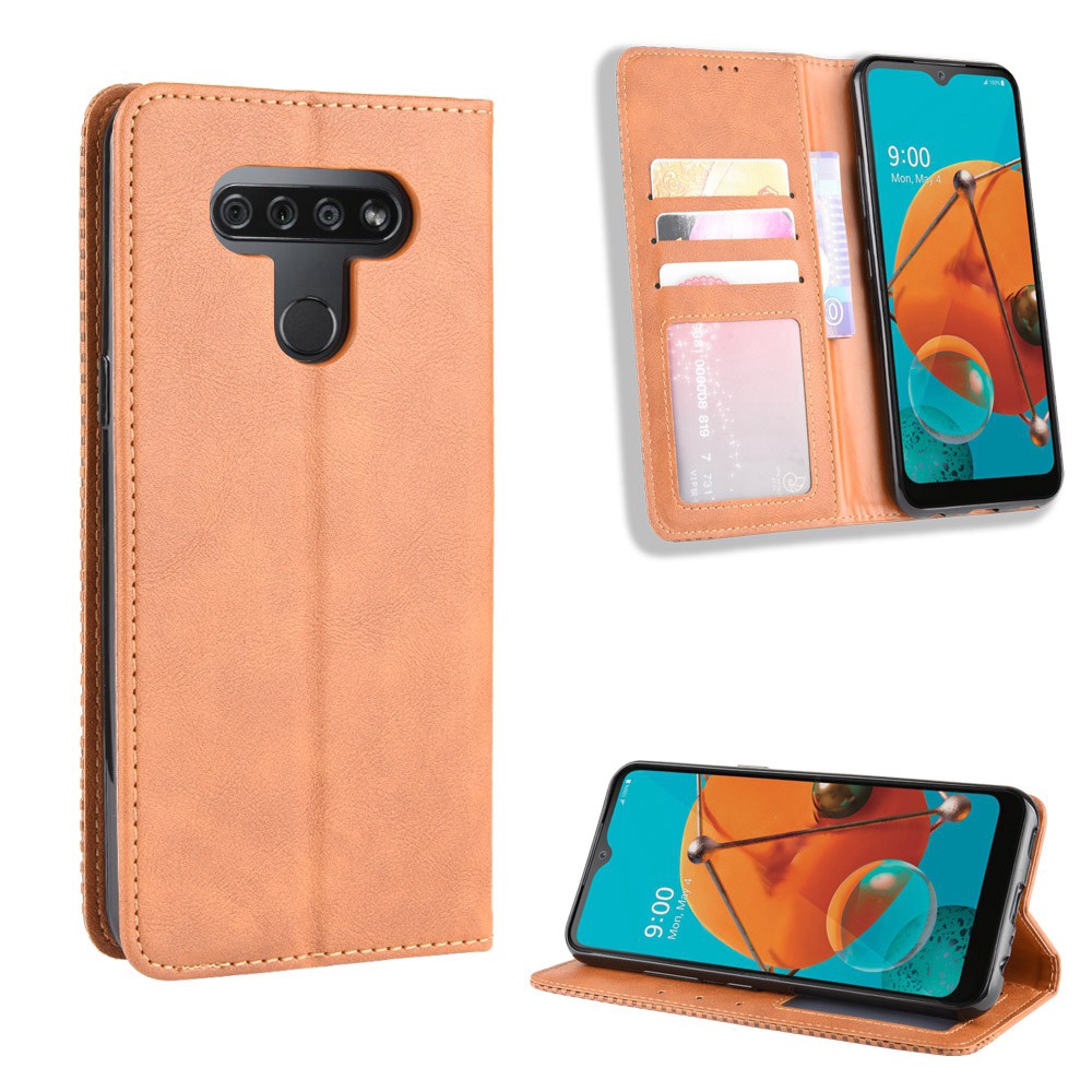 Vỏ Cho LG K51 Vintage Flip Cover Từ Ví Cho LG Q51 Da PU Hộp Đựng Thẻ