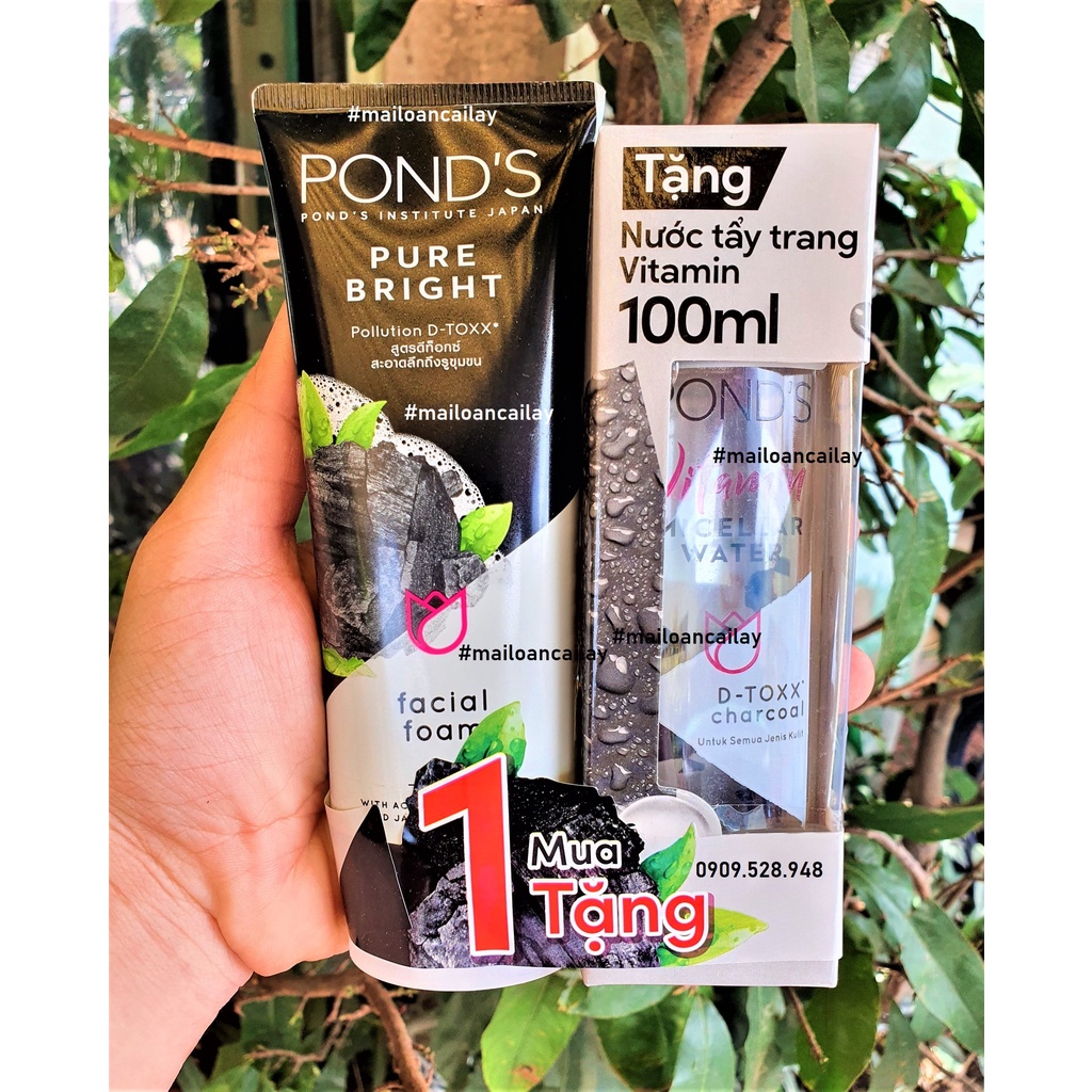 Sữa rửa mặt Pond's Pure White đen 100g (tặng) nước tẩy trang vitamin 100ml