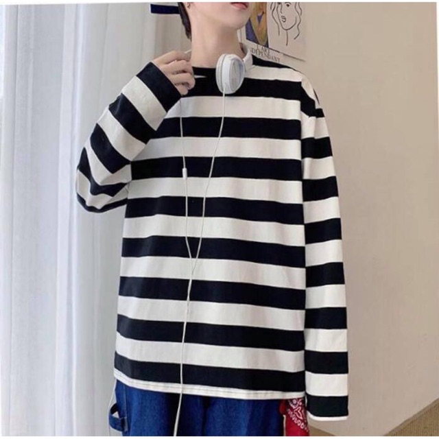 [ Có Ảnh Thật ] Áo thun tay dài form rộng unisex - Sweater sọc bản to | BigBuy360 - bigbuy360.vn