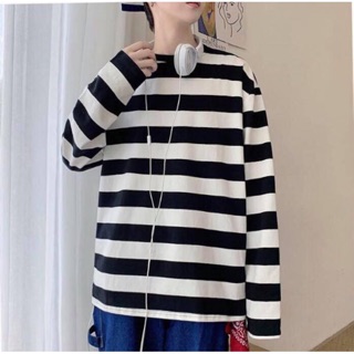 [ Có Ảnh Thật ] Áo thun tay dài form rộng unisex - Sweater sọc bản to