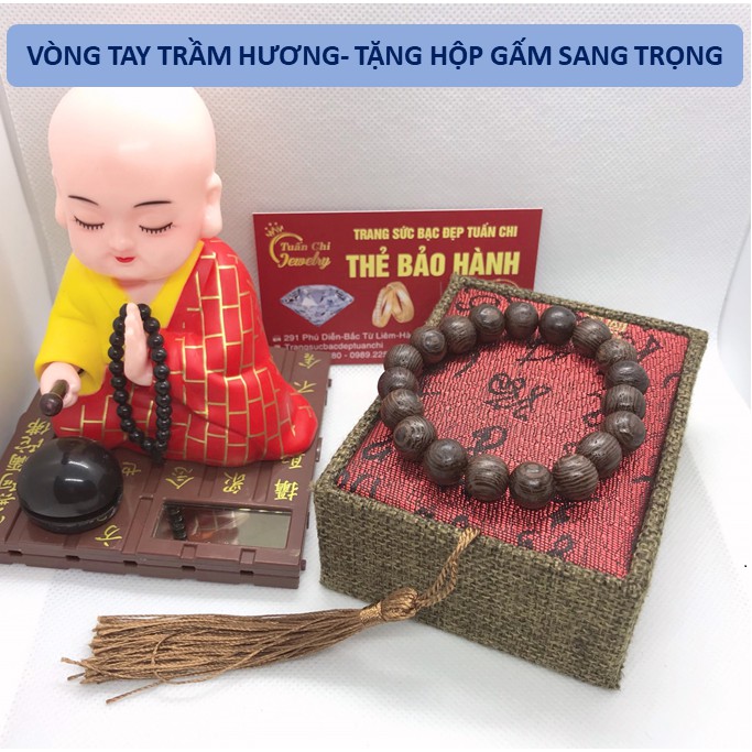 Vòng Tay Trầm Hương  HÀNG CHUẨN Vòng Gỗ Trầm Hương Hạt Tròn Đơn Mùi Thơm Chuẩn Tặng Hộp Gấm Cao Cấp