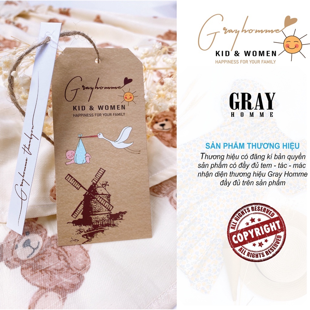 Váy Bé Gái Họa Tiết Gấu GRAYHOMME Chất Lanh cotton cao cấp mềm, nhẹ, siêu mát, cử động thoải mái VK006