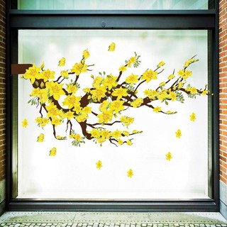 Decal trang trí tết cao cấp hoa mai dán cửa kính có keo sẵn trang trí văn phòng cửa hàng có keo sẵn dễ tháo dán Lala