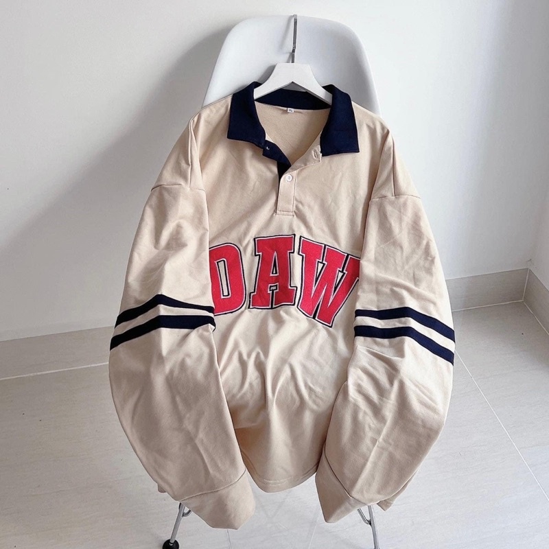 Áo Sweater Polo DAW Vải da cá màu NÂU/TAN/XANH NAVY Form Rộng Ulzzang 🖤 Nam nữ unisex 🖤 Áo Sweater có cổ Jaystoree