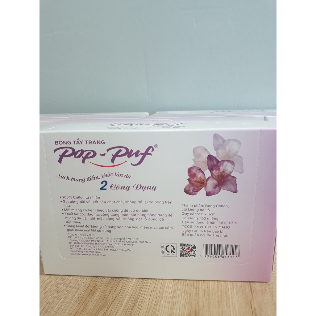 Bông tẩy trang Pop-Puf Classic 100 miếng Cotton Thiên Nhiên