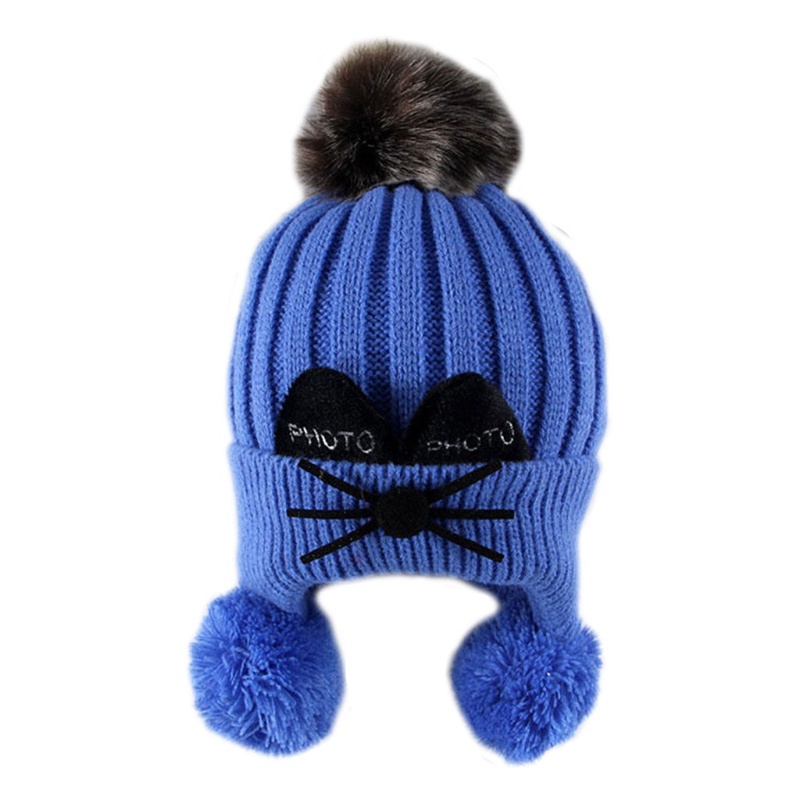 Mũ Beanie Dệt Kim Đính Bóng Lông Giữ Ấm Tai Thời Trang Thu Đông Cho Bé