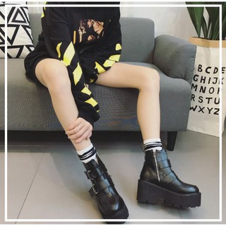 [CÓ SẴN SIZE 35] Giày bốt cổ cao đế 7cm phong cách Harajuku