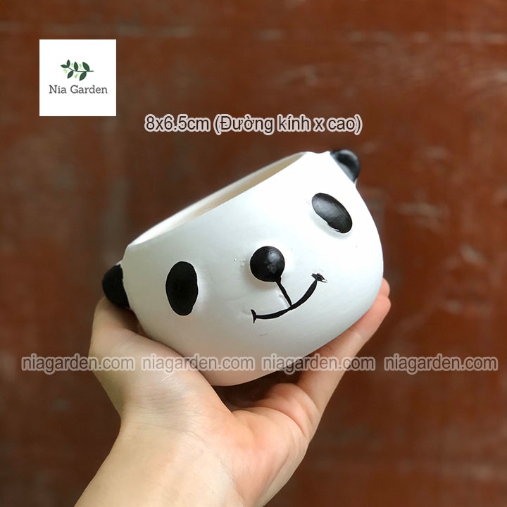 Chậu gấu trúc mèo đất nung trồng cây để bàn sen đá xương rồng mini Nia Garden N4