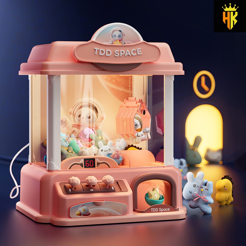 Máy Gắp Thú Mini Phi Hành Gia Cho Bé Kích Thước Lớn Kèm Xu Đếm Thời Gian, Có Nhạc Có Đèn Sẵn Nhiều Thú Bông Cho Trẻ Em
