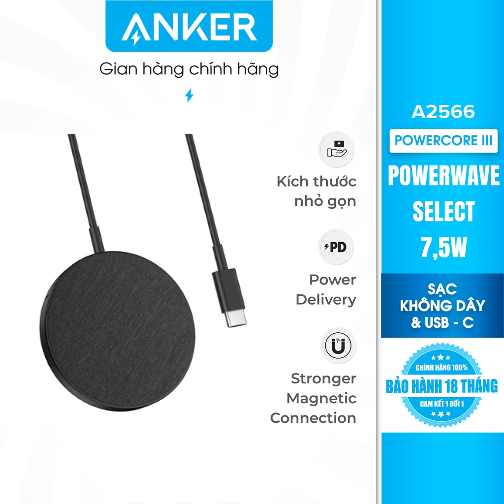 Đế sạc không dây từ tính ANKER PowerWave Select+ Magnetic 7.5W - A2566