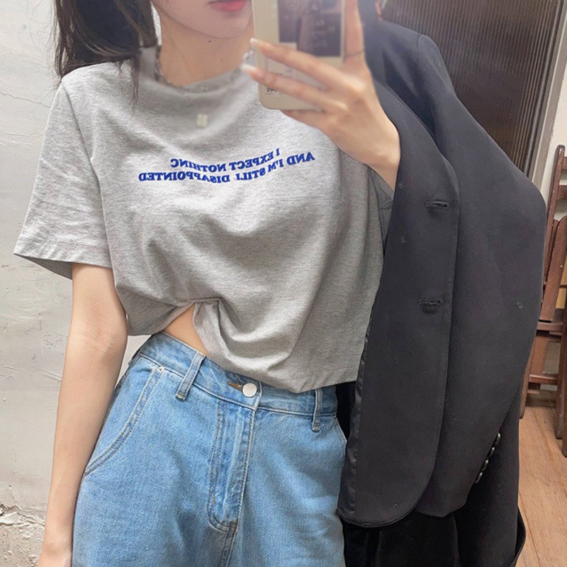 Áo Thun Nữ Ngắn Tay In Chữ Phong Cách Hàn Quốc