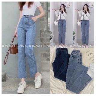 Quần Bò Nữ Ống Đứng Cắt Gấu  Cạp Cao Quần Jean Nữ Túi Rộng DONNA
