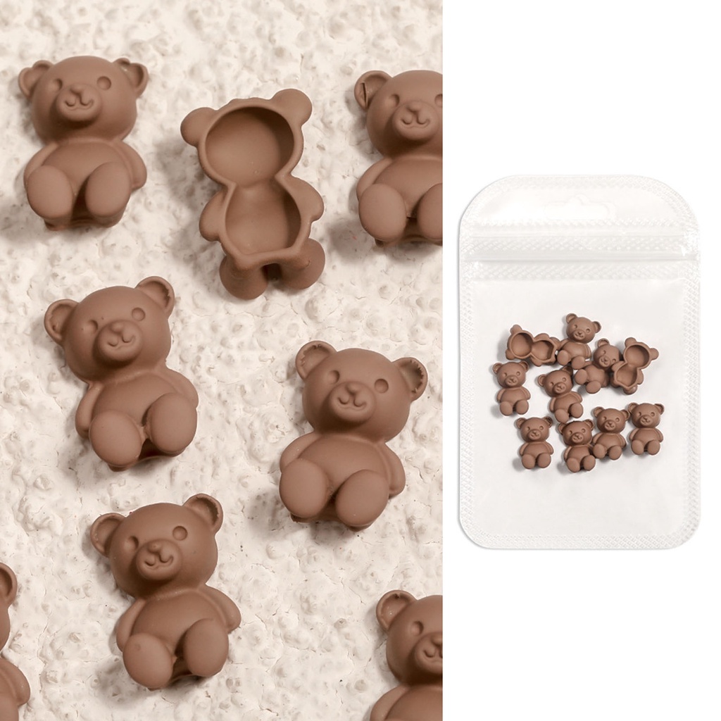 Bộ 10 Phụ Kiện Trang Trí Móng Tay Tạo Hiệu Ứng 3D Hình Gấu Hoạt Hình Dễ Thương